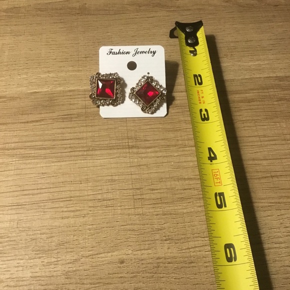 Vintage  Diamond Square Shaped Red and Gold Earrings - Picture 2 of 3